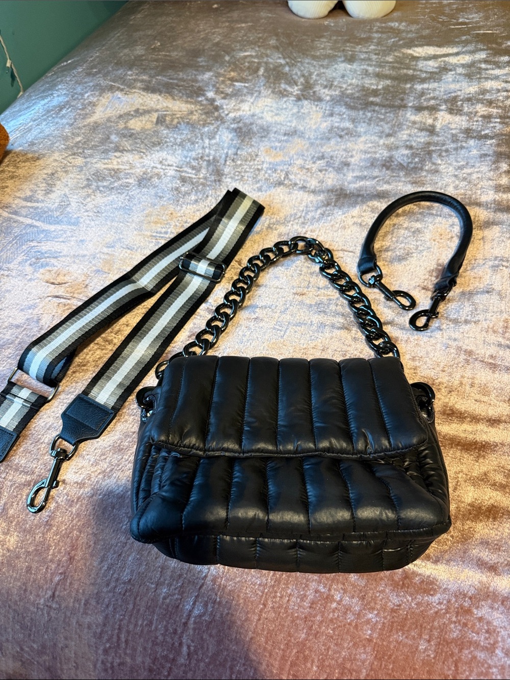 THINK ROYLN Black Quilted Puffer Shoulder Bag/Crossbody with detachable handles
